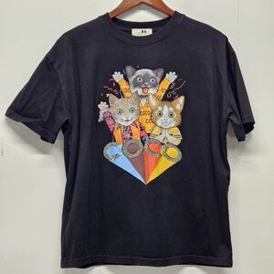 B Living Legend Tshirts Cats Print Coco Rhinestone Details Large Black Unisex